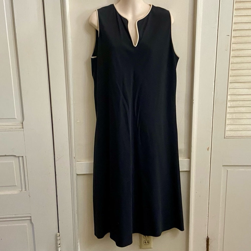 Banana Republic Black with Beige Neckline Piping Lined Dress ( Size 12)