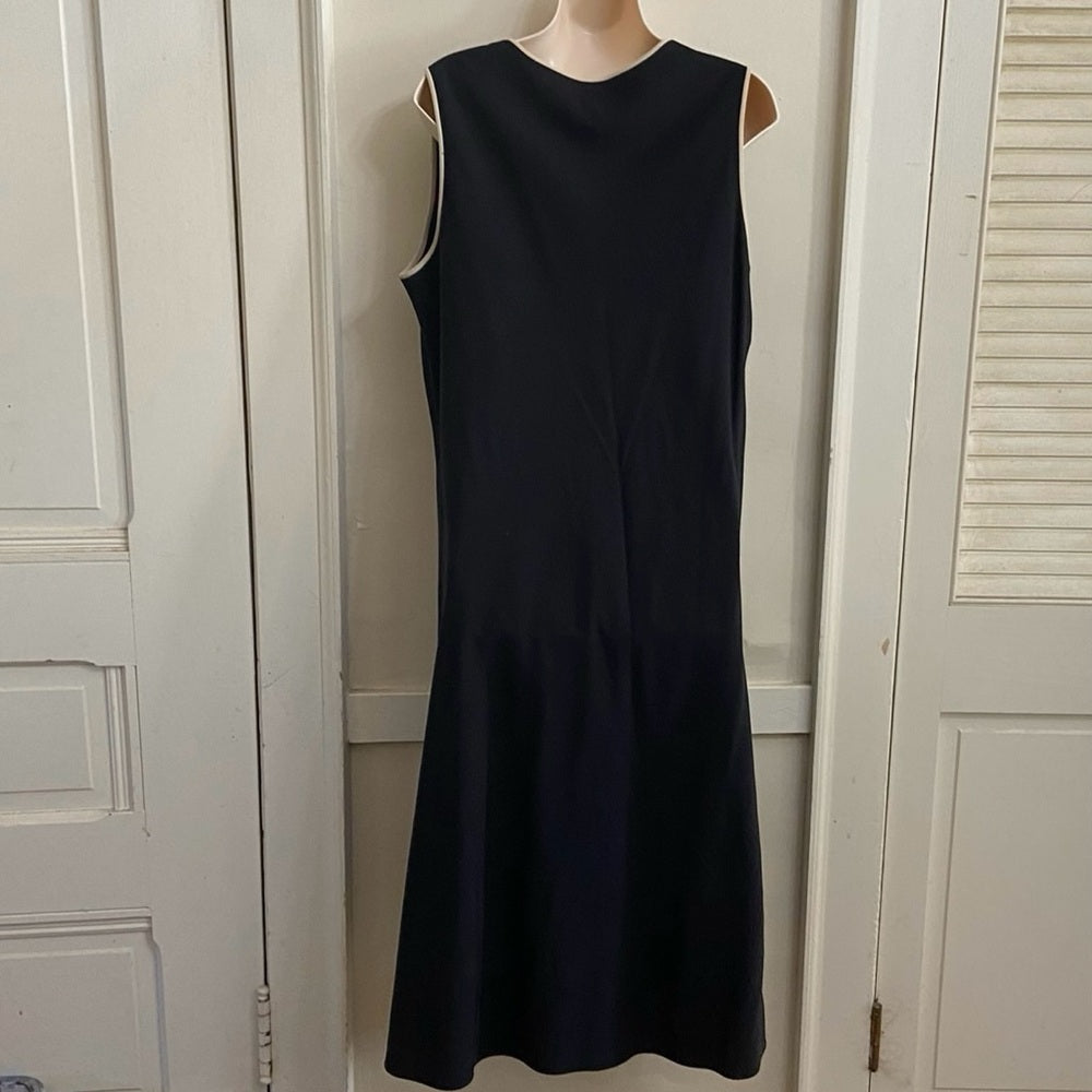 Banana Republic Black with Beige Neckline Piping Lined Dress ( Size 12)