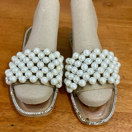 Elegant Bedroom Slippers with Pearls and Rhinestones