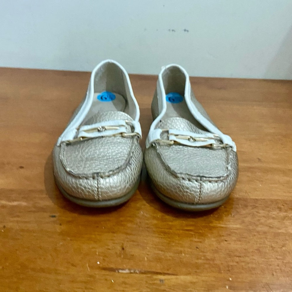 Aerosoles Gold and White Leather Moccasins-Loafers Size-6.5M
