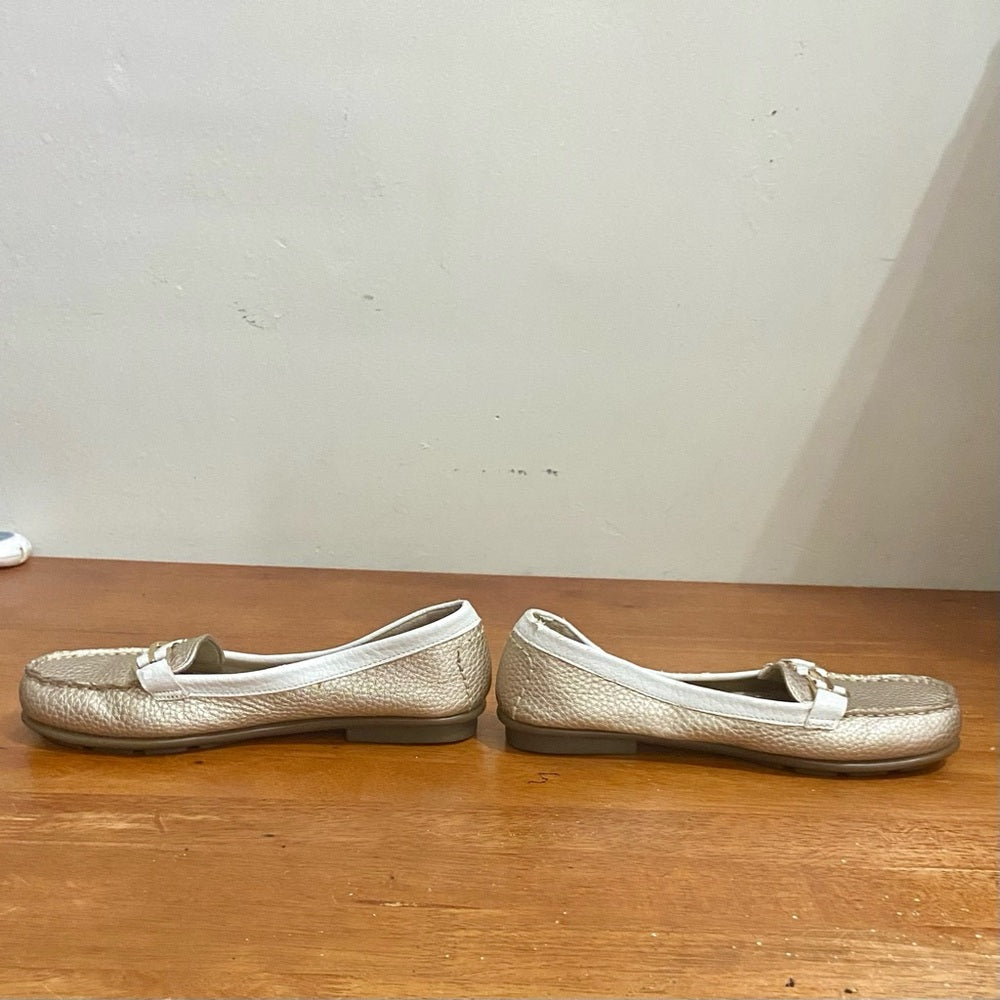 Aerosoles Gold and White Leather Moccasins-Loafers Size-6.5M