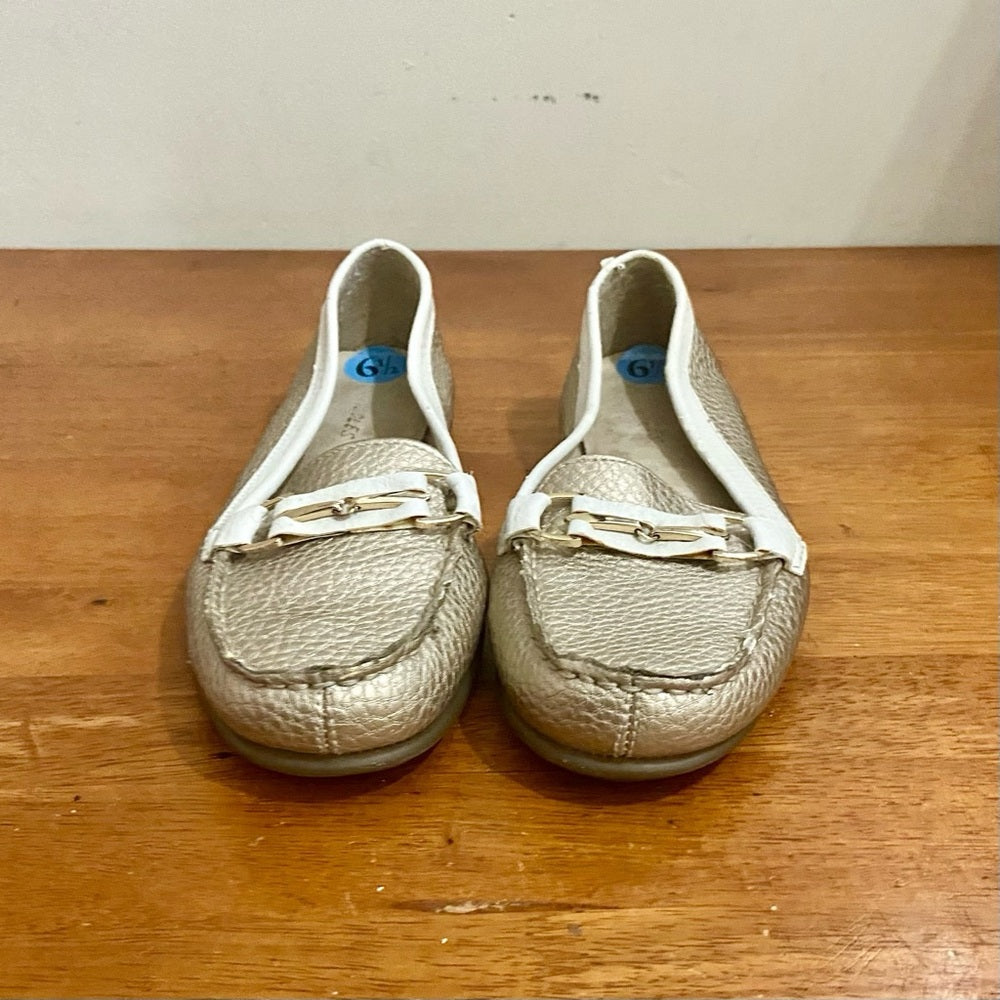 Aerosoles Gold and White Leather Moccasins-Loafers Size-6.5M