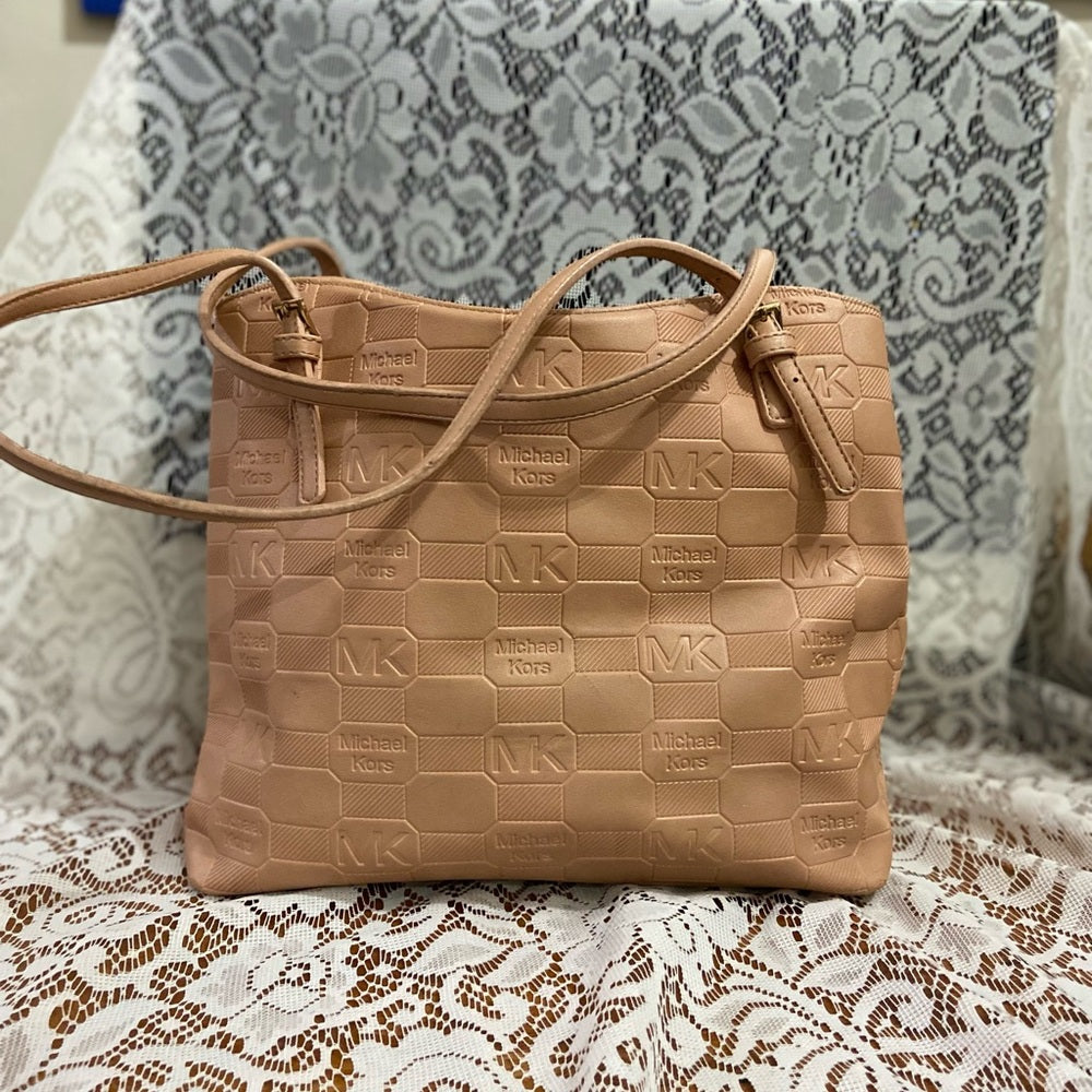 Michael Kors Embossed Pink Leather 2Way Handbag- Shoulder Bag 12in 12in X 6in
