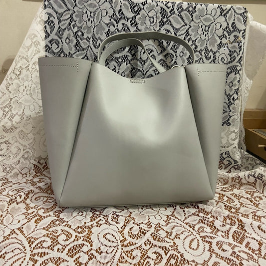 Large, Gray Faux Leather Tote 19in x 12in x 5in