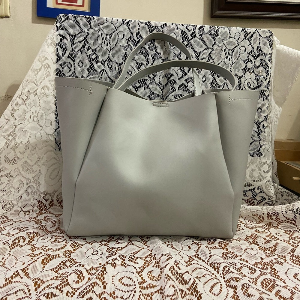 Large, Gray Faux Leather Tote 19in x 12in x 5in