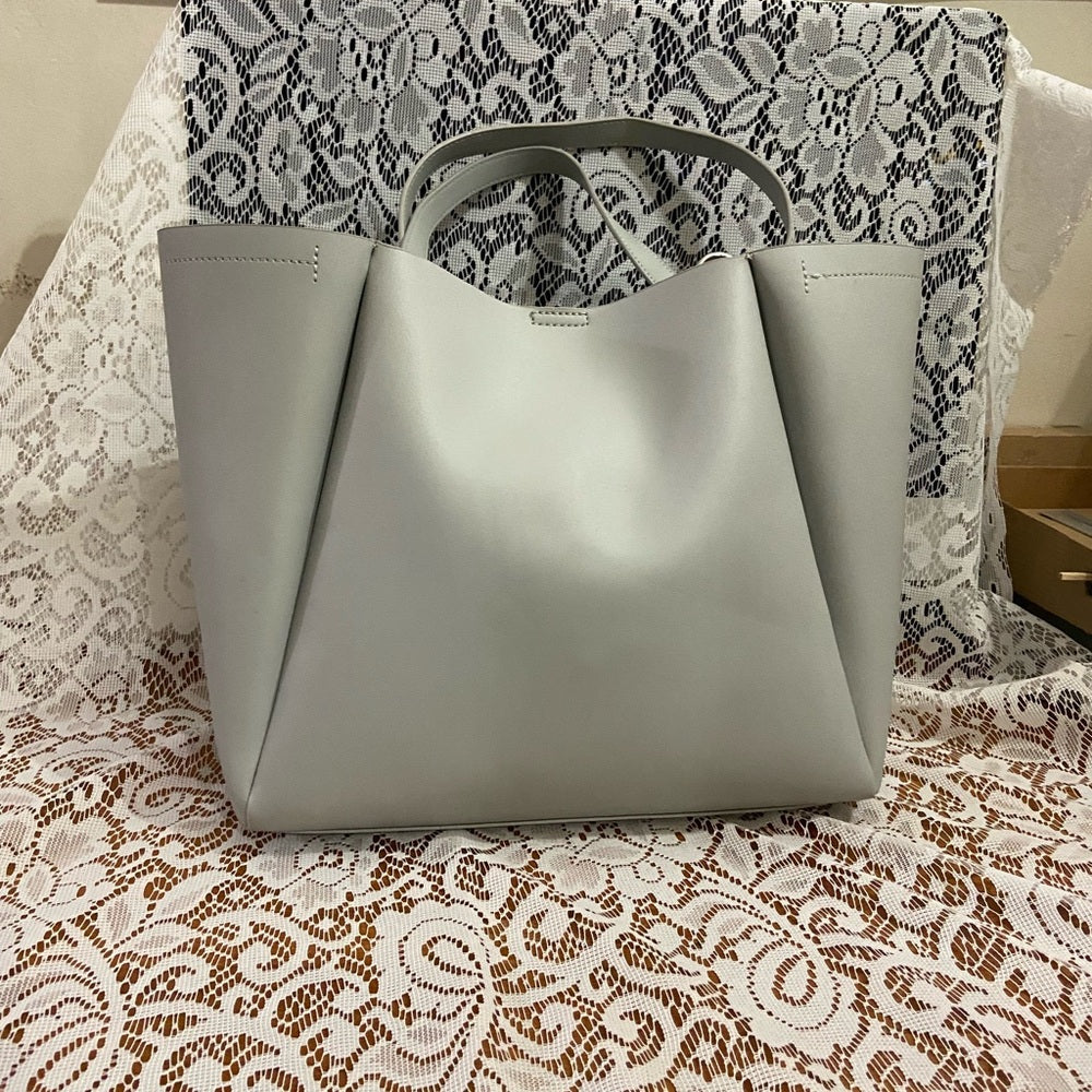 Large, Gray Faux Leather Tote 19in x 12in x 5in