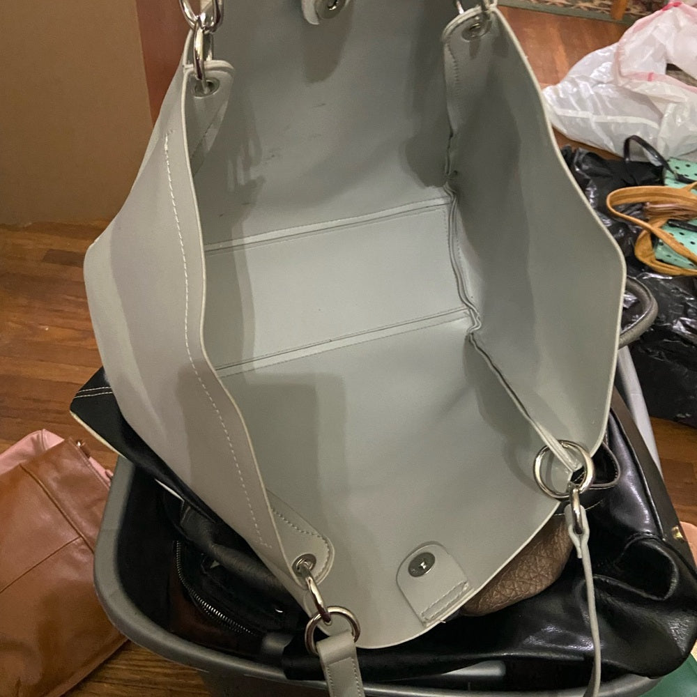 Large, Gray Faux Leather Tote 19in x 12in x 5in