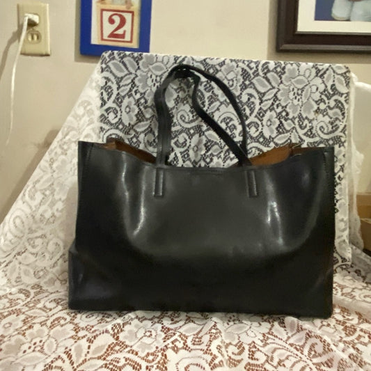 Banana Republic Large, Black Faux Leather Tote Handbag 11in x 16in x 6in