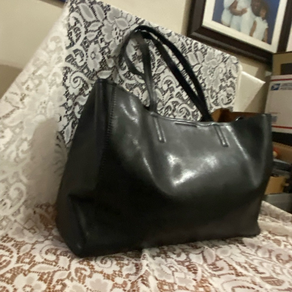Banana Republic Large, Black Faux Leather Tote Handbag 11in x 16in x 6in