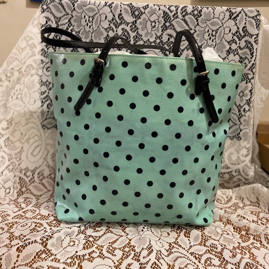Merona,  Large, Polka Dot Aqua-White Tote Handbag 13in x 16in x 5in