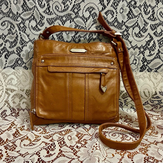 Perlina NY Brown Genuine Leather Crossbody Bag 10in x 10in