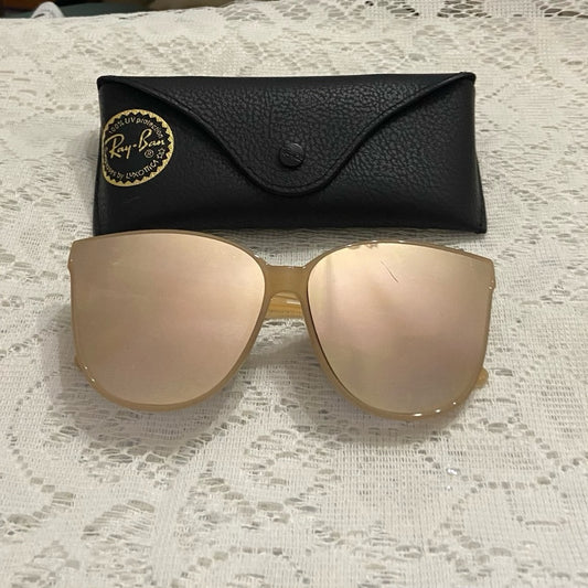 Ray-Ban Oversized Cats Eye Tan-Cream Mirrored Sunglasses