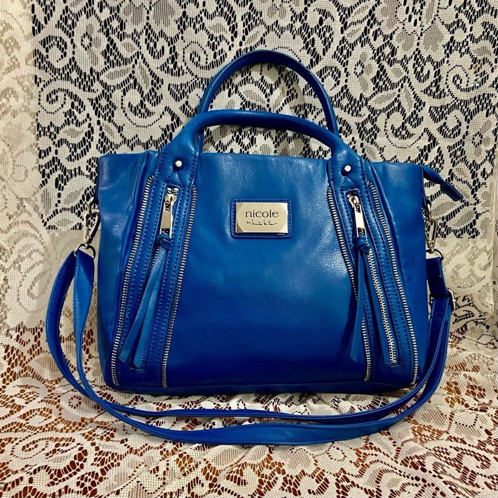 Nicole Miller Blue Leather Shoulder-Crossbody Bag