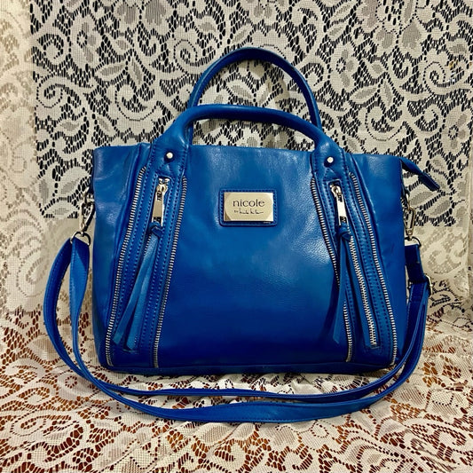 Nicole Miller Blue Leather Shoulder-Crossbody Bag