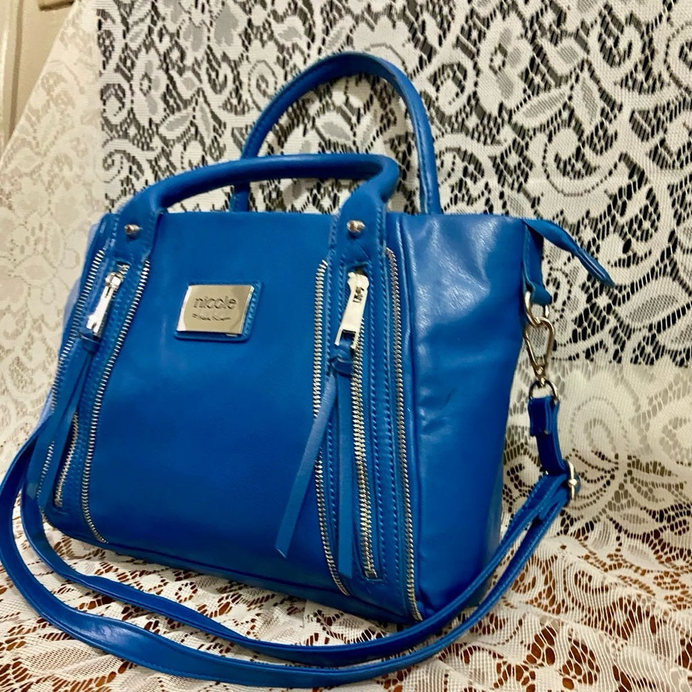 Nicole Miller Blue Leather Shoulder-Crossbody Bag