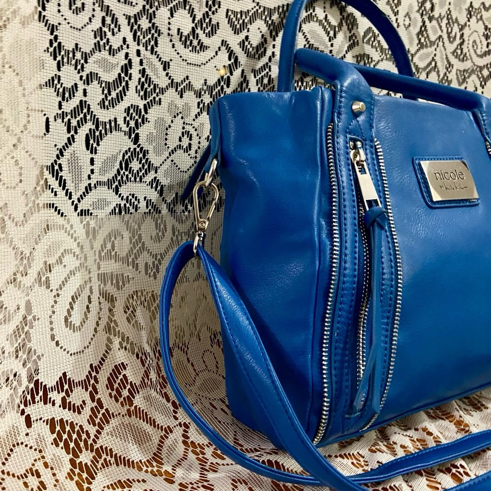 Nicole Miller Blue Leather Shoulder-Crossbody Bag