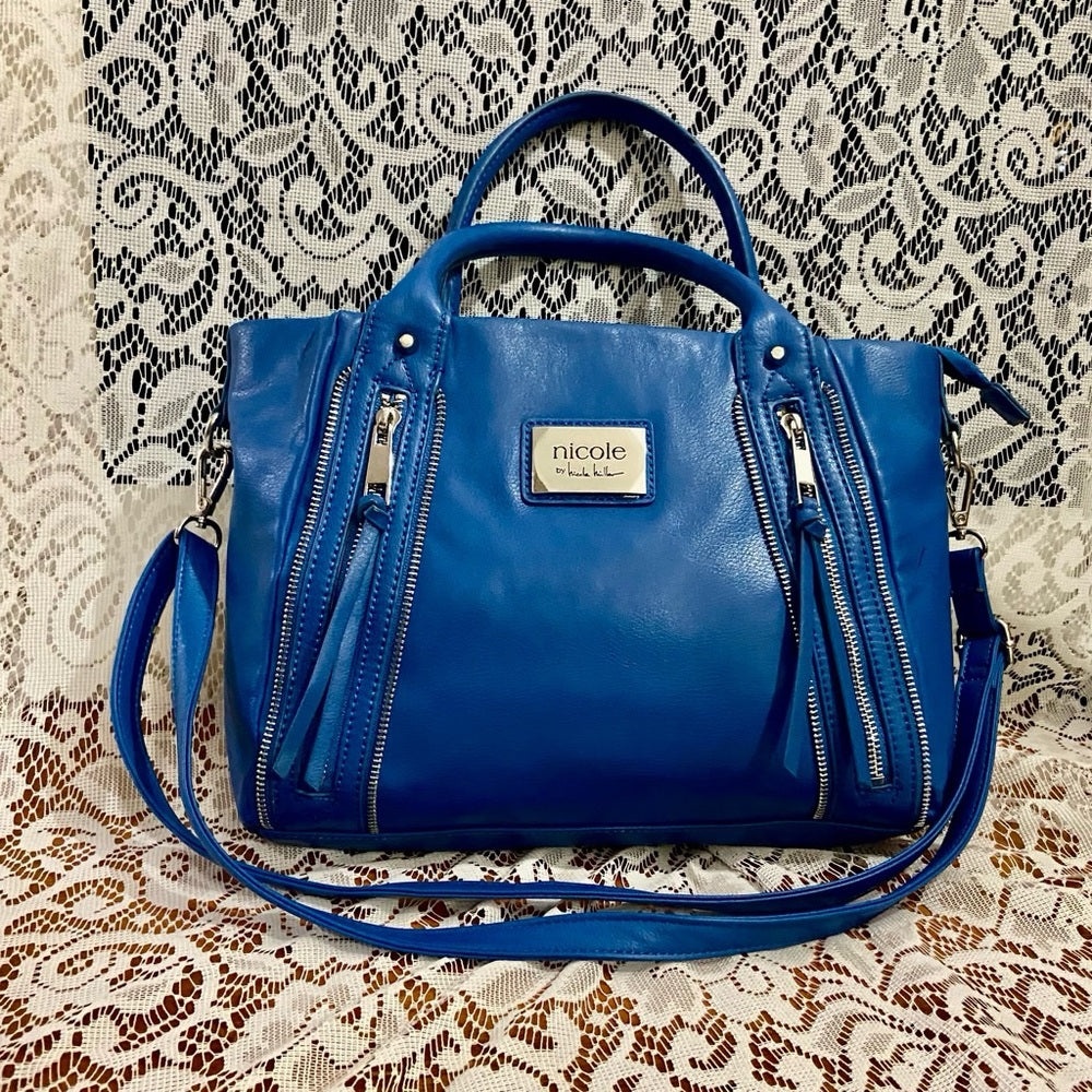 Nicole Miller Blue Leather Shoulder-Crossbody Bag