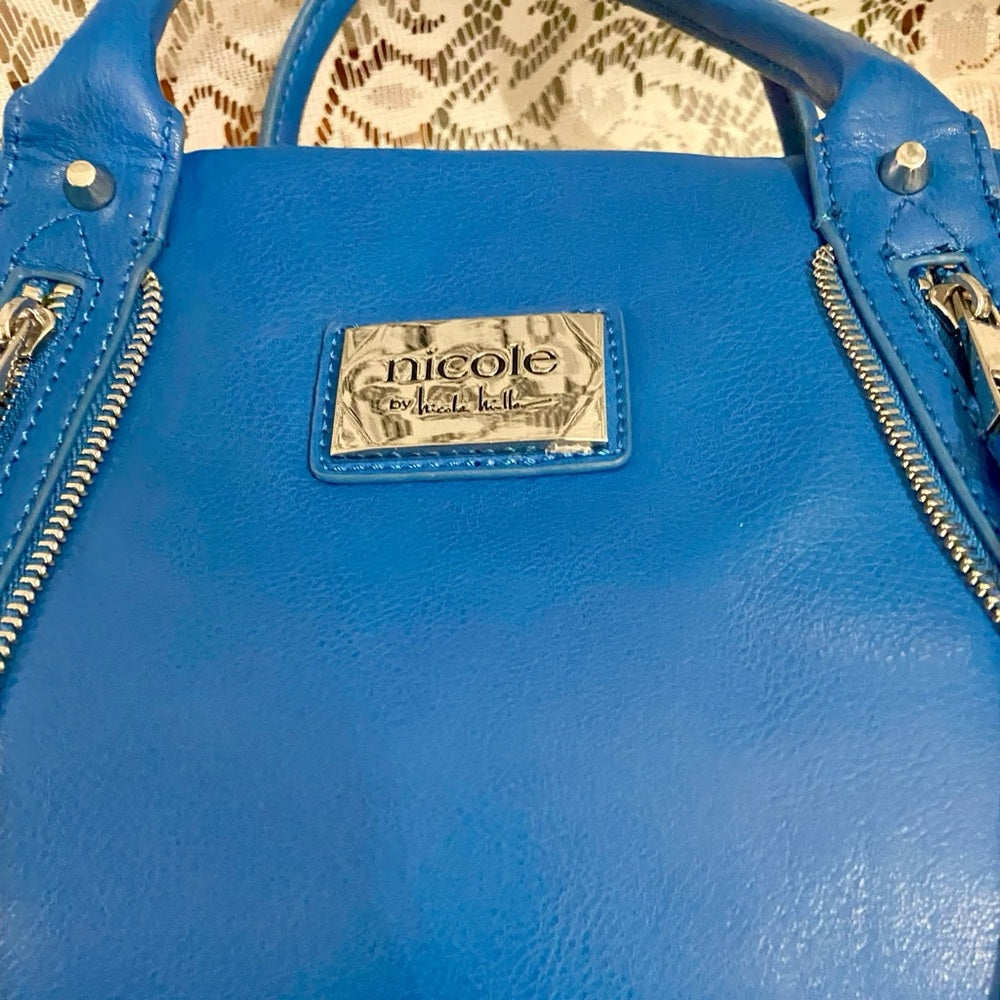 Nicole Miller Blue Leather Shoulder-Crossbody Bag