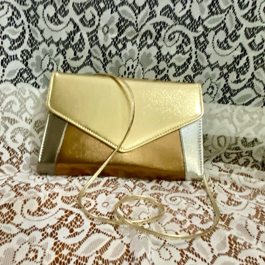 Vintage, Metallic Leather, Tri-colored-Small Evening Crossbody Bag