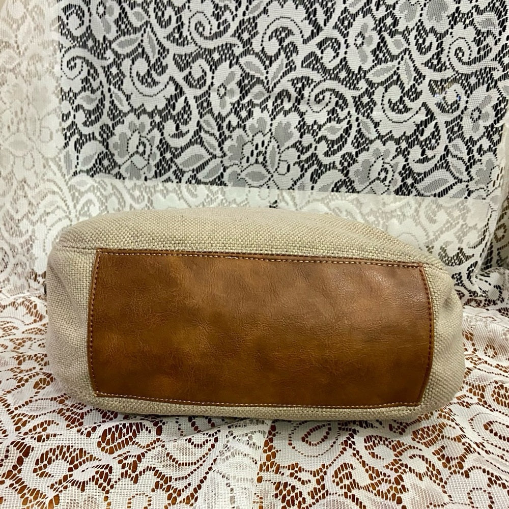 Clark’s Beige Linen-Canvas with Brown Leather Trim and Strap Shoulder Bag