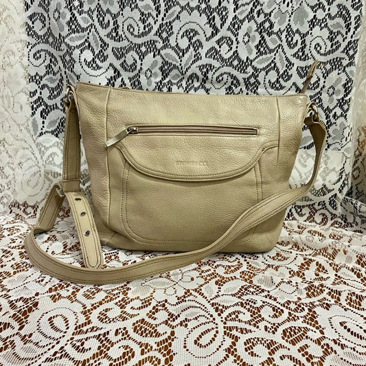 Stone & Co., Beige Genuine Leather Shoulder-Crossbody Bag 9.5in x 9.5in x 3in