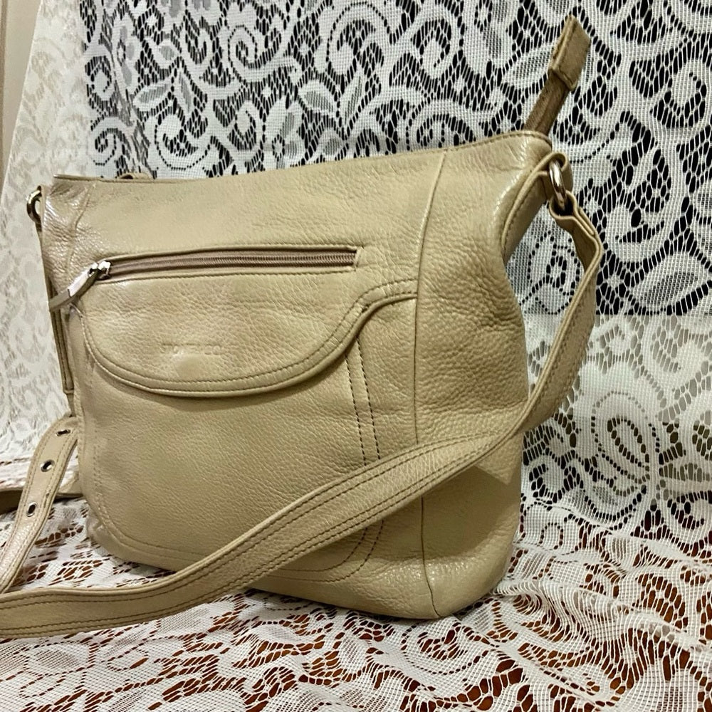 Stone & Co., Beige Genuine Leather Shoulder-Crossbody Bag 9.5in x 9.5in x 3in