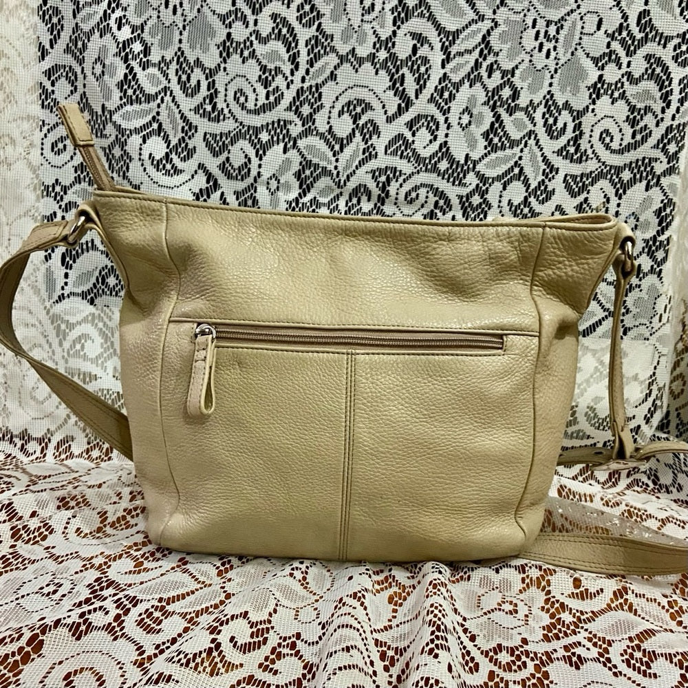 Stone & Co., Beige Genuine Leather Shoulder-Crossbody Bag 9.5in x 9.5in x 3in