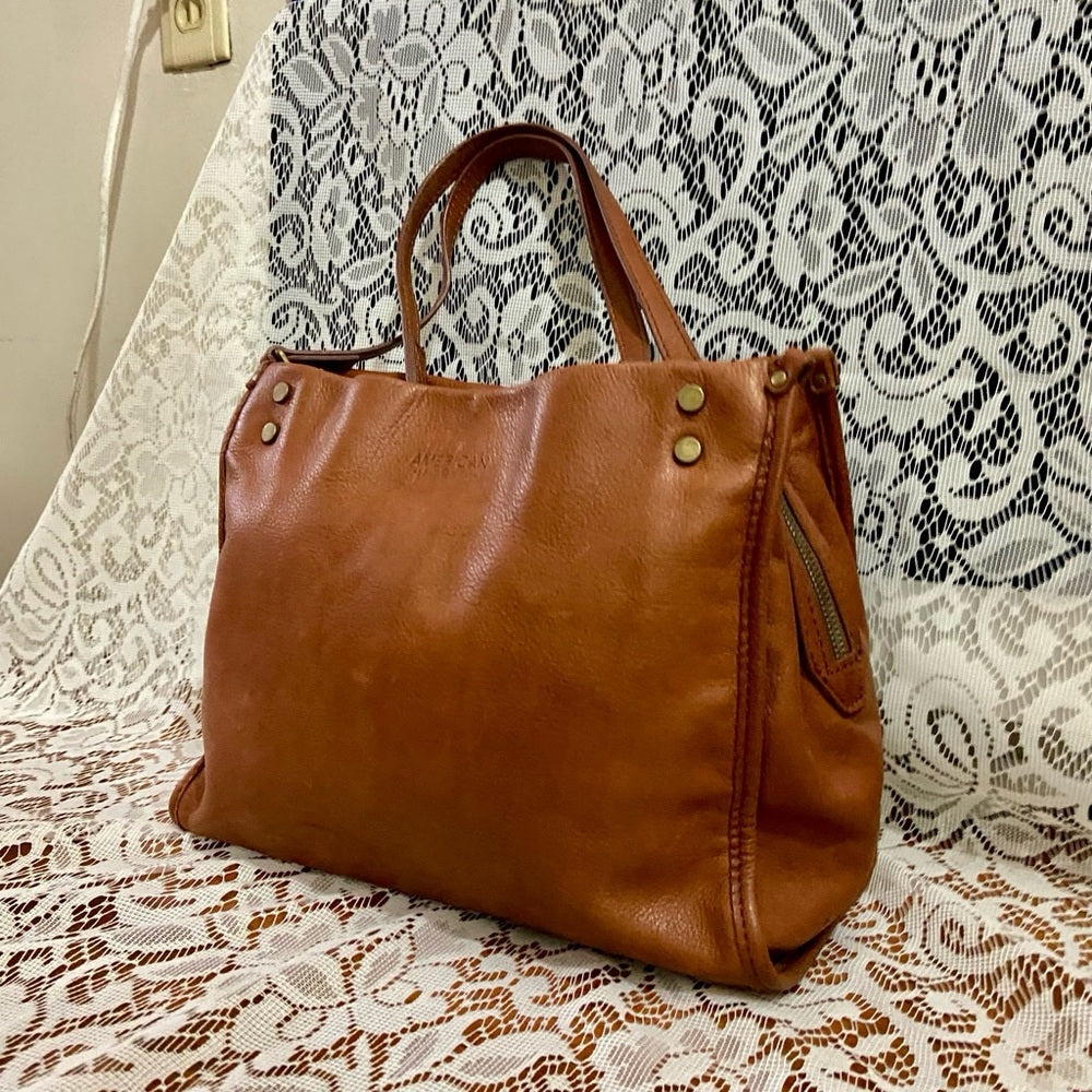 Vintage, American Leather Brown Shoulder Bag 12in x 10 in x 4.5in