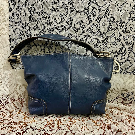 Vintage Navy Blue Genuine Leather Shoulder Bag 19in x 8in x 5 in
