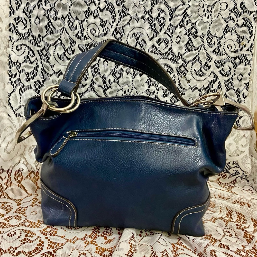 Vintage Navy Blue Genuine Leather Shoulder Bag 19in x 8in x 5 in