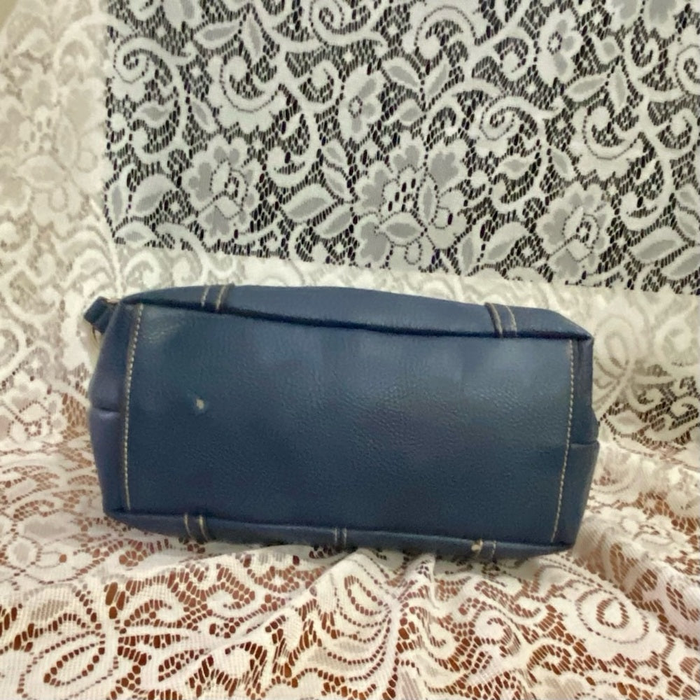 Vintage Navy Blue Genuine Leather Shoulder Bag 19in x 8in x 5 in