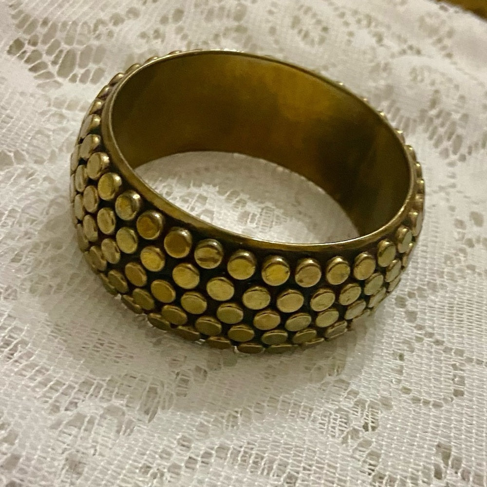 Lot of 2 Vintage Chunky, Black and White Polka Dot Hinged Bangle Bracelets