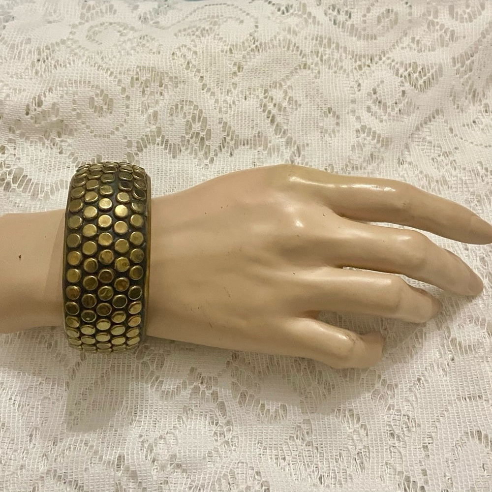Lot of 2 Vintage Chunky, Black and White Polka Dot Hinged Bangle Bracelets