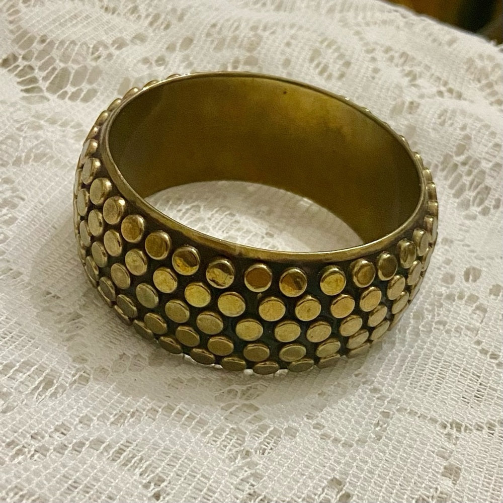Lot of 2 Vintage Chunky, Black and White Polka Dot Hinged Bangle Bracelets
