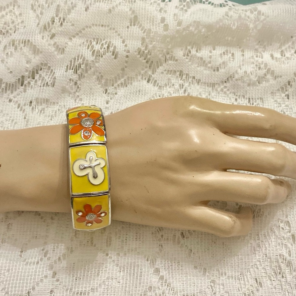 Lot of 2 Vintage Chunky, Orange -Yellow Stretchable Bracelet and Yellow Bangle