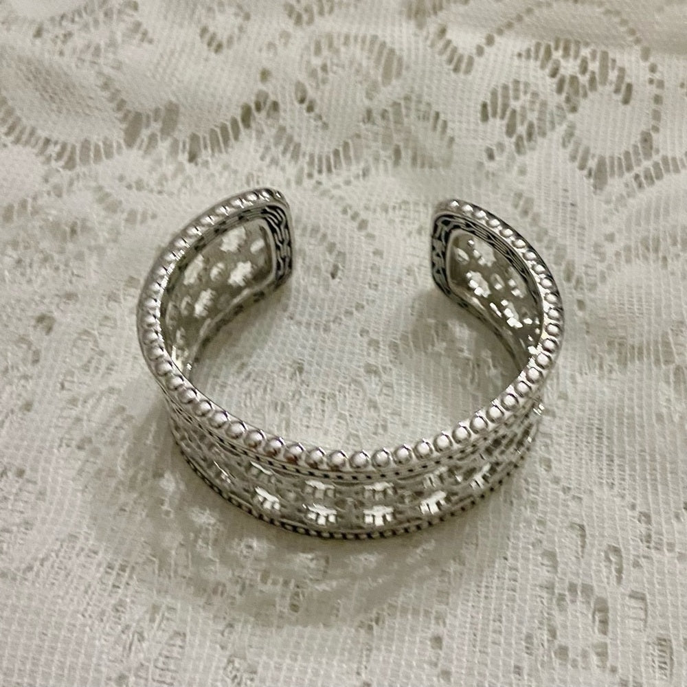 Lot of 2 Vintage, Chunky, Silver Tone Pierced Cuff
n Hinged Rhinestone Bangle