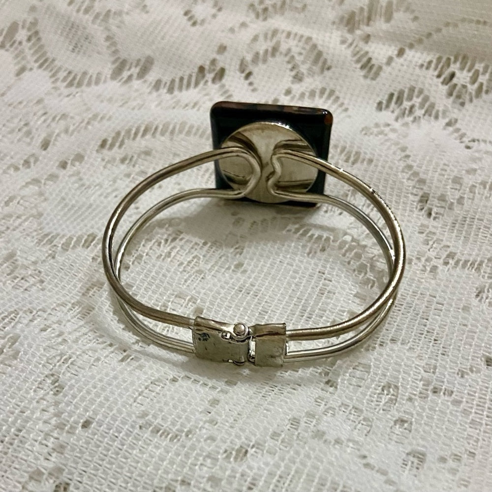 Lot of 2 Vintage, Abalone Silver Hinged and Glass Fuse Copper Hinged Bangles