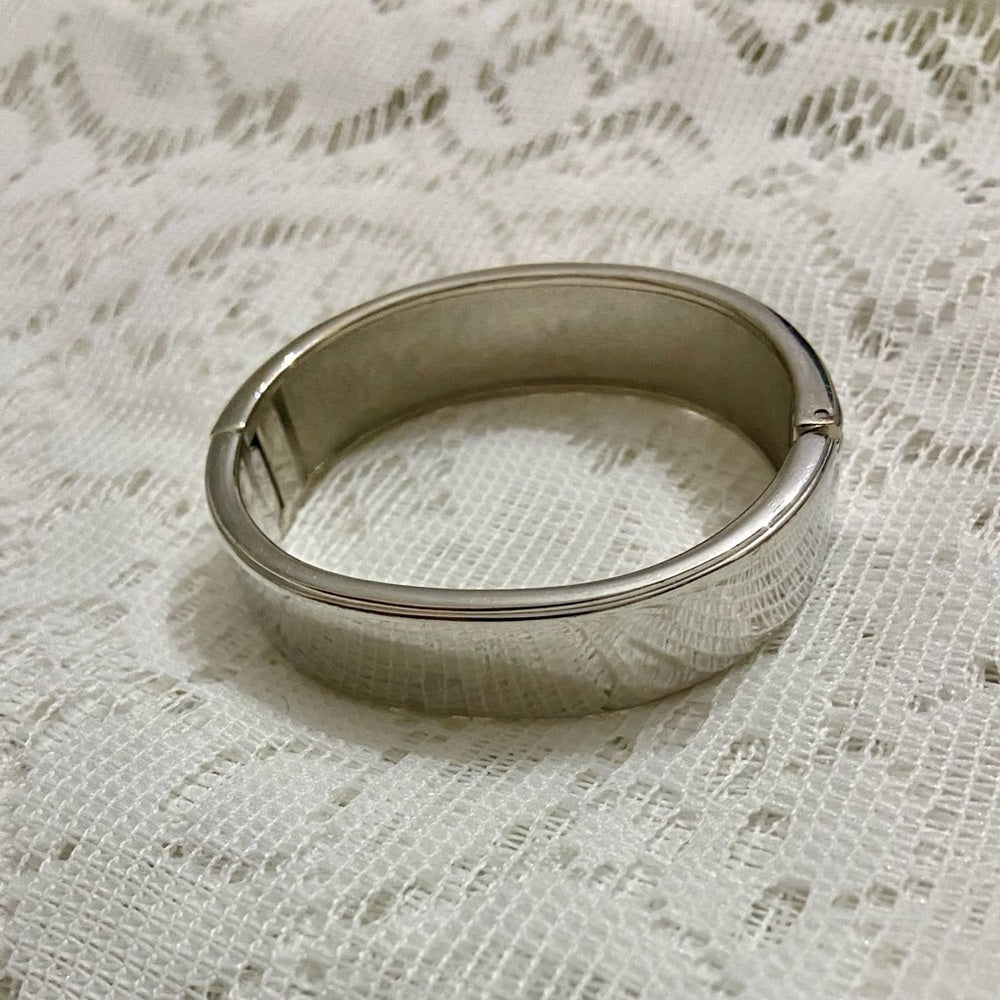 Lot of 2 Vintage, Abalone Silver Hinged and Glass Fuse Copper Hinged Bangles