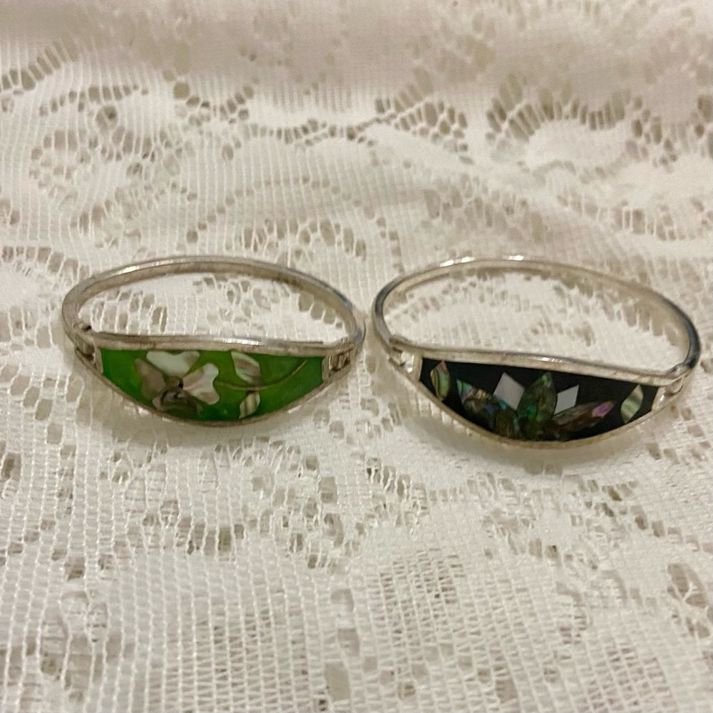 Lot of 2 Vintage Alpaca Silver with Black Abalone (M) and Green Abalone (S)