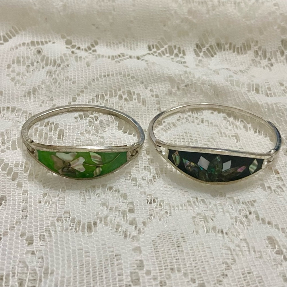 Lot of 2 Vintage Alpaca Silver with Black Abalone (M) and Green Abalone (S)