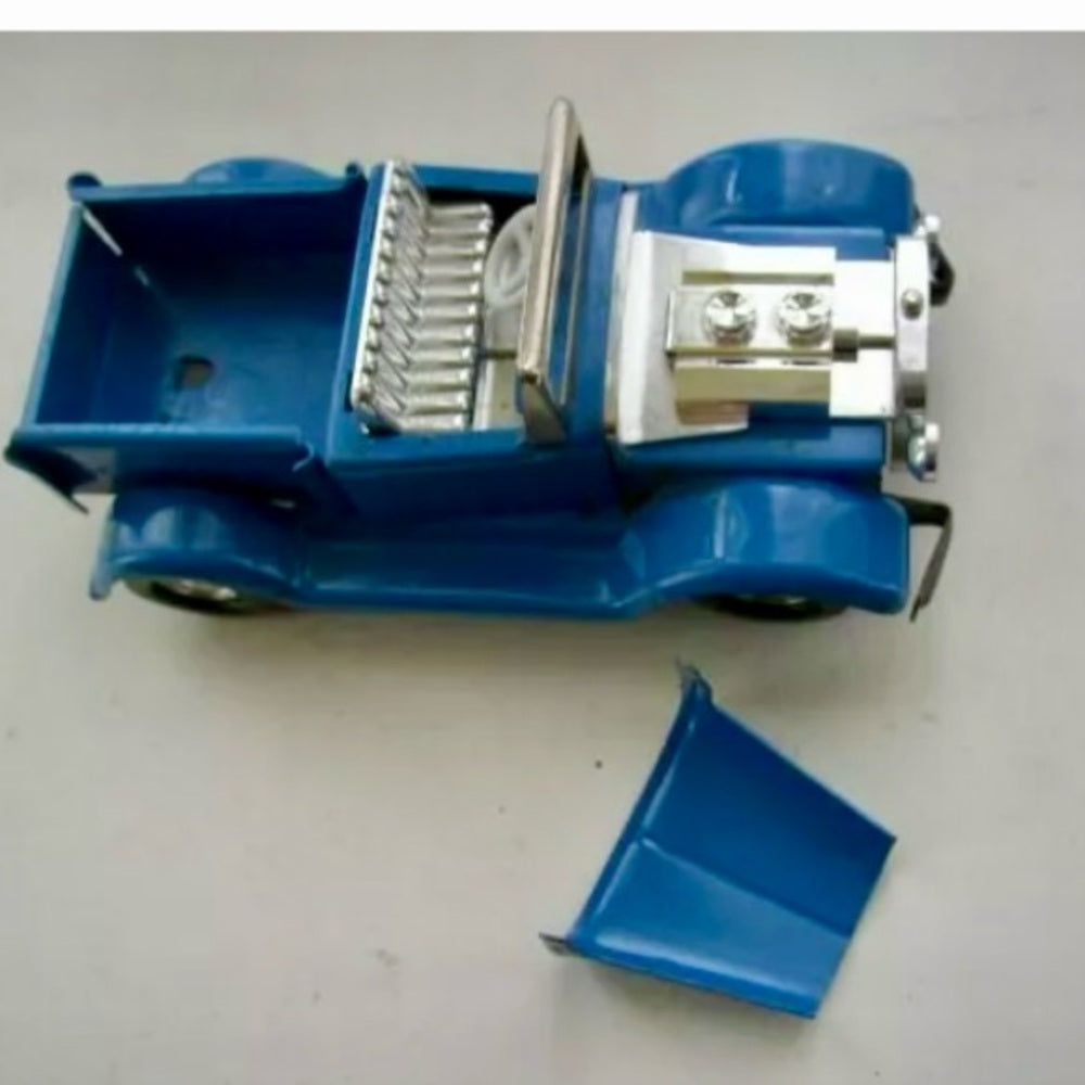 Vintage, 1940-50s Made in Japan, Blue-Silver Tin Jeep-Topper (L)
