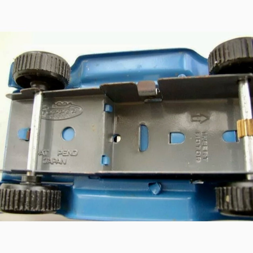 Vintage, 1940-50s Made in Japan, Blue-Silver Tin Jeep-Topper (L)