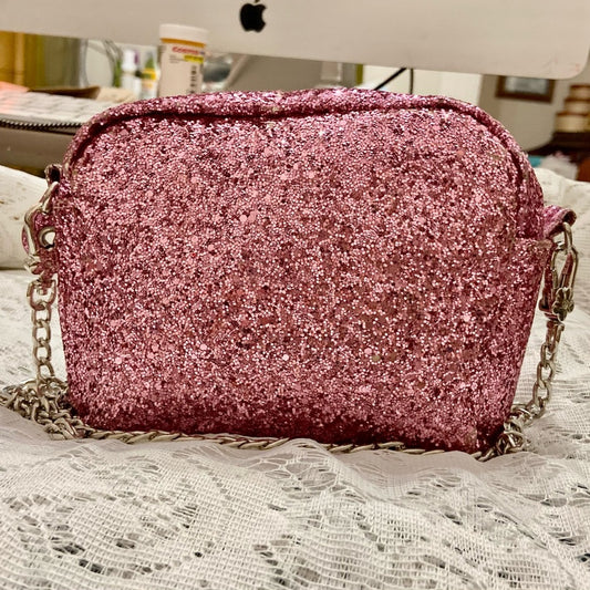 Bewaltz Pink Glitter Small Crossbody Bag -6in x 5in x 1.5in