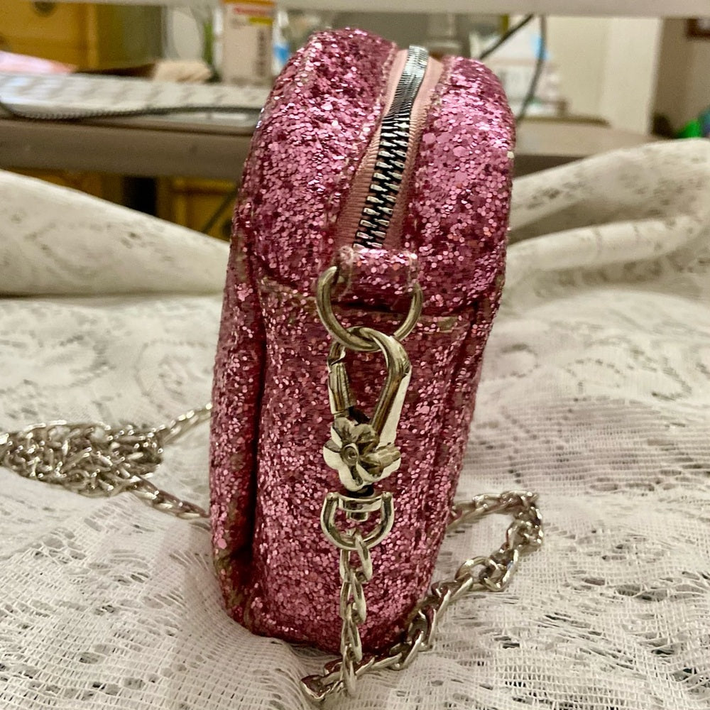 Bewaltz Pink Glitter Small Crossbody Bag -6in x 5in x 1.5in