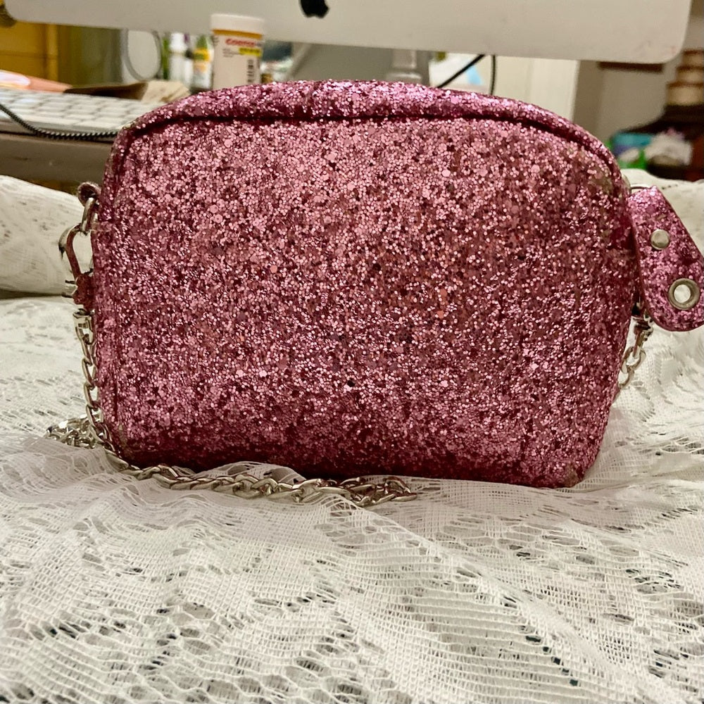 Bewaltz Pink Glitter Small Crossbody Bag -6in x 5in x 1.5in