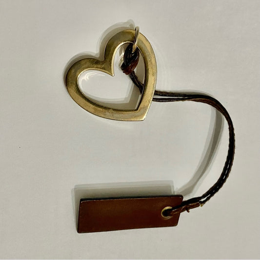 Vintage, Authentic Gucci 9-inch Brown Leather Handbag Tag with Heart Charm