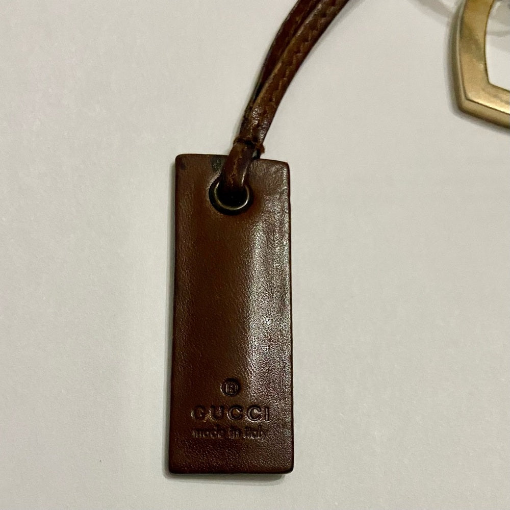 Vintage, Authentic Gucci 9-inch Brown Leather Handbag Tag with Heart Charm
