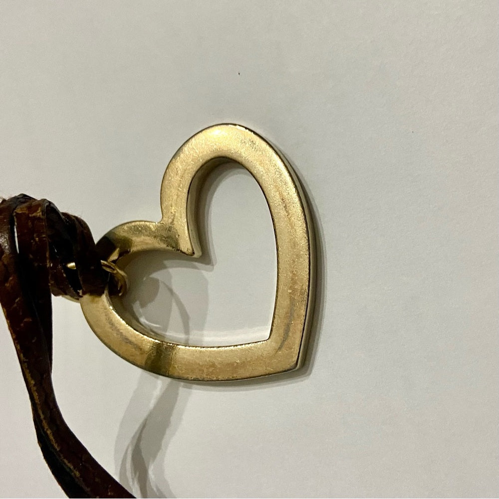 Vintage, Authentic Gucci 9-inch Brown Leather Handbag Tag with Heart Charm