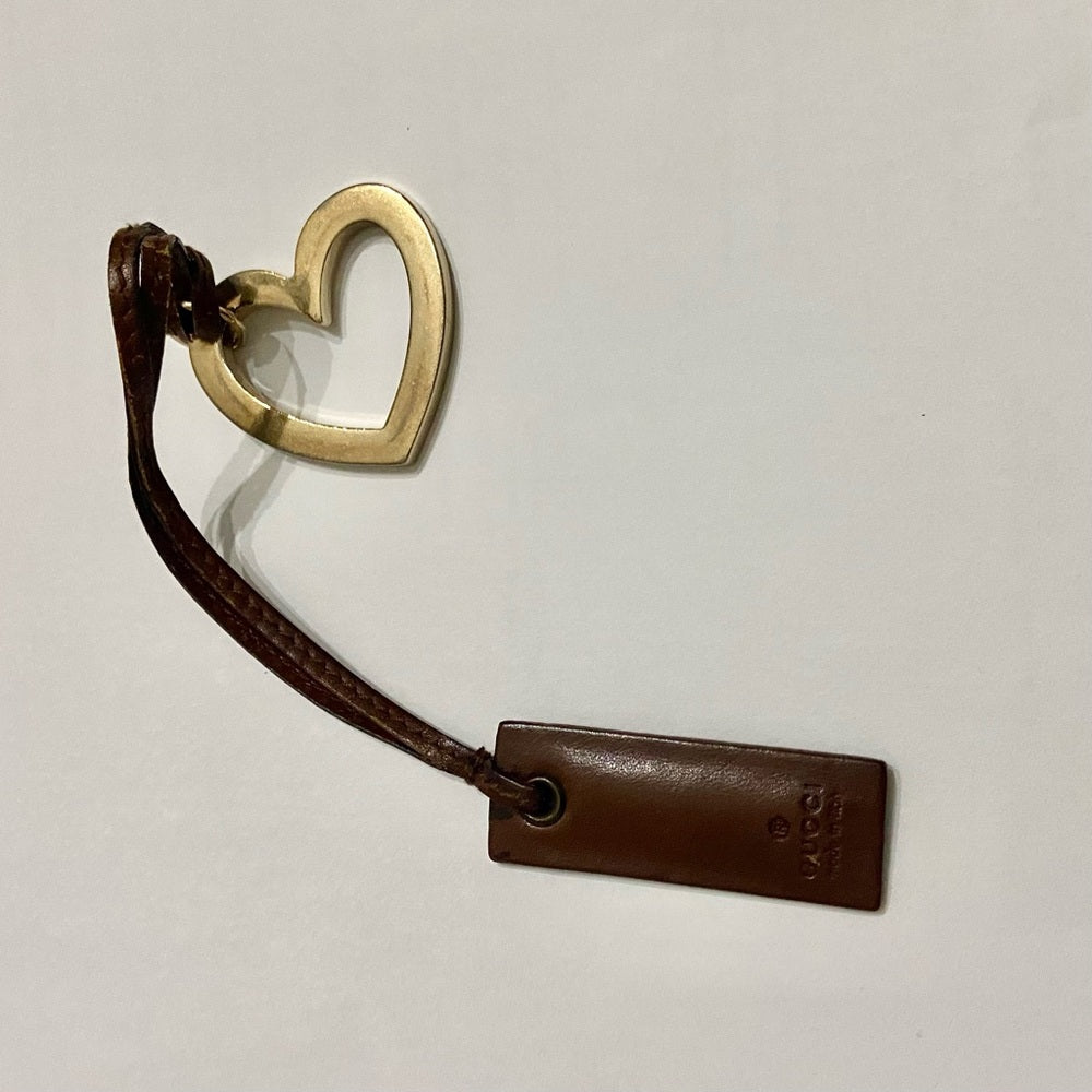 Vintage, Authentic Gucci 9-inch Brown Leather Handbag Tag with Heart Charm