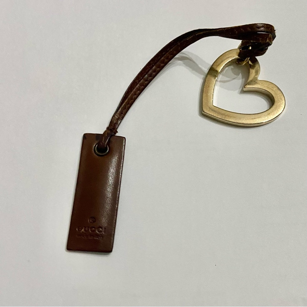 Vintage, Authentic Gucci 9-inch Brown Leather Handbag Tag with Heart Charm